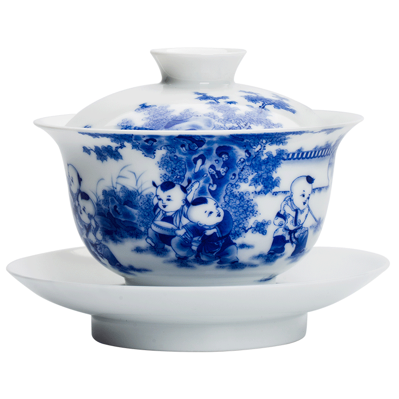 The Owl ring up with jingdezhen blue and white jade mud hand - made tea set the lad spring tea tureen bowl from the three cups