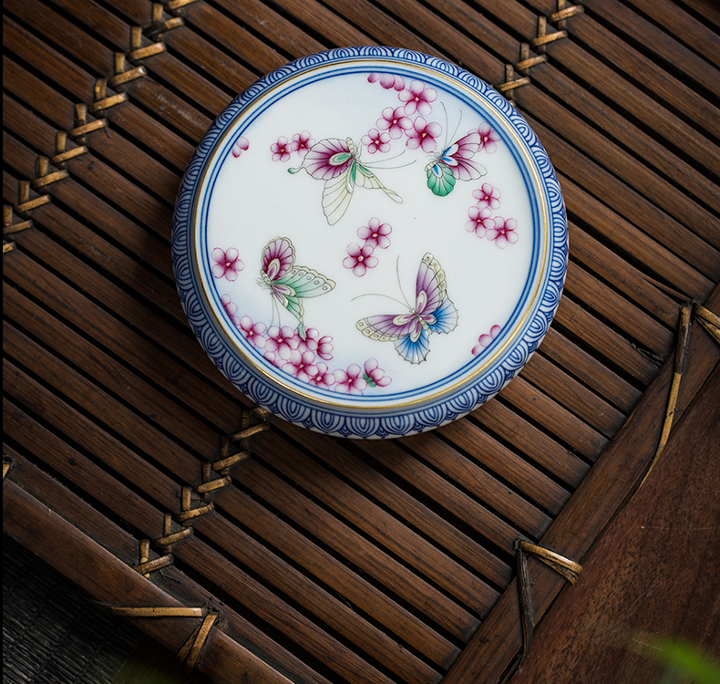 The Owl up jingdezhen ceramics by hand kung fu tea accessories large blue and white colored enamel cover lid doesn