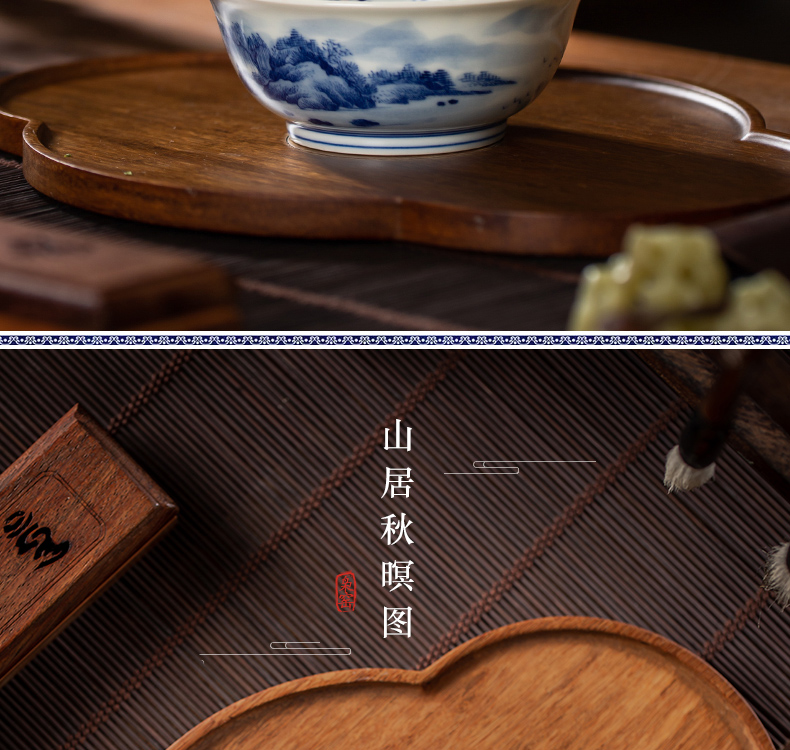 The Owl up jingdezhen blue and white landscape hand - made tea set on autumn Ming maintain figure kung fu tea cup master CPU