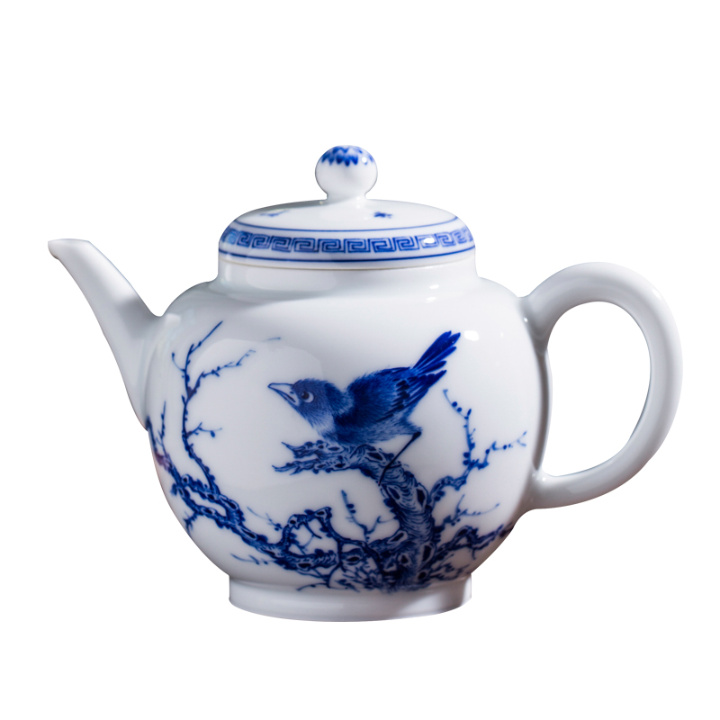 Owl up jingdezhen blue and white porcelain tea sets hand - made teapot from large teapot single pot of pay-per-tweet flowers lines