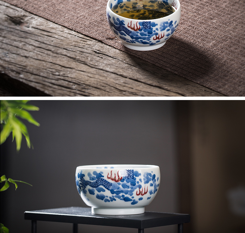 Owl up jingdezhen blue and white youligong ceramic cups kung fu tea set single cup cup draw dragon master