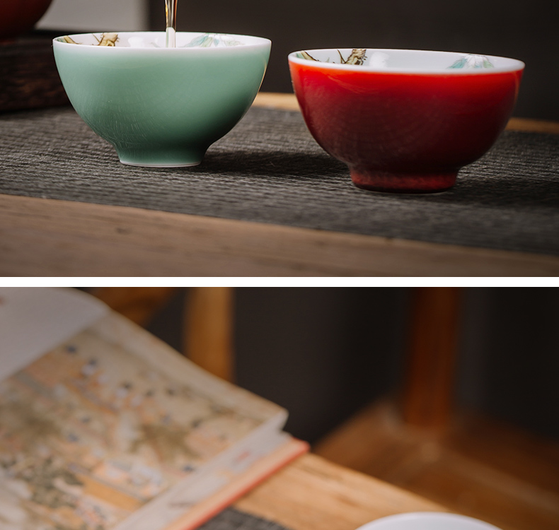 The Owl up jingdezhen tea checking ceramic cups single CPU kongfu master cup draw peach is ruby red glaze cup