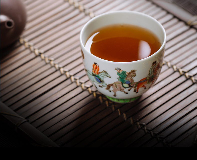 Owl up with jingdezhen ceramic tea set hand - made teacup archaize color kongfu master cup single cup classic characters