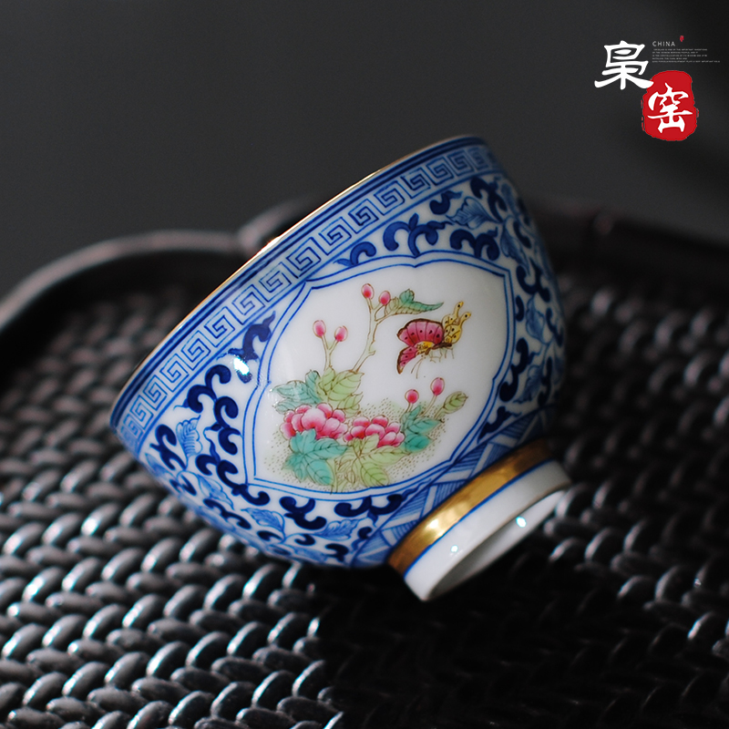 Jingdezhen tea master cup single CPU hand - made ceramic sample tea cup individual cup blue open hall tea powder enamel