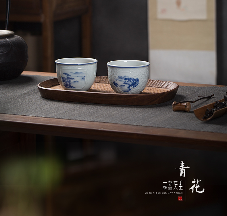 The Owl up jingdezhen porcelain hand - made landscape tea hand - carved ceramic kung fu tea master cup cylinder cup