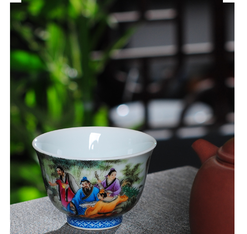 The Owl up jingdezhen tea antique porcelain characters of bamboo seven sages single CPU kongfu master cup tea cups