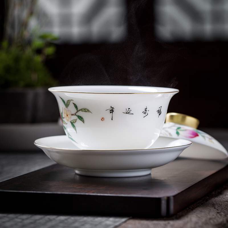 The Owl up with jingdezhen ceramic manual tureen tea cup three see colour peach traditional enamel to bowl