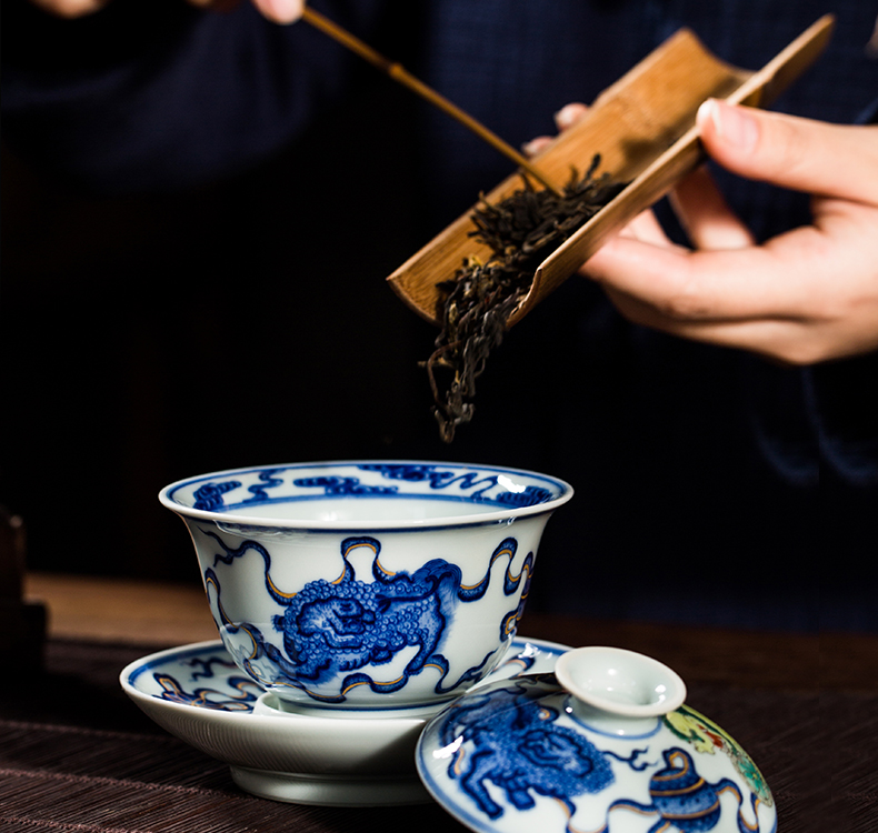 The Owl up jingdezhen ceramics by hand hand - made silk tea lion blue color bucket tureen kung fu tea bowls