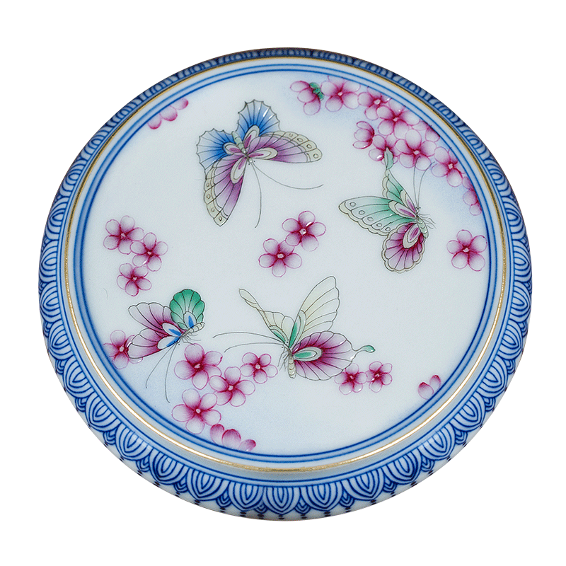 The Owl up jingdezhen ceramics by hand kung fu tea accessories large blue and white colored enamel cover lid doesn