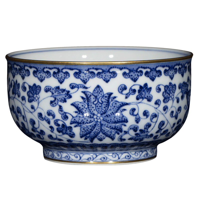 The Owl up jingdezhen blue and white tie up lotus flower see colour checking ceramic tea set kung fu tea master sample tea cup draw
