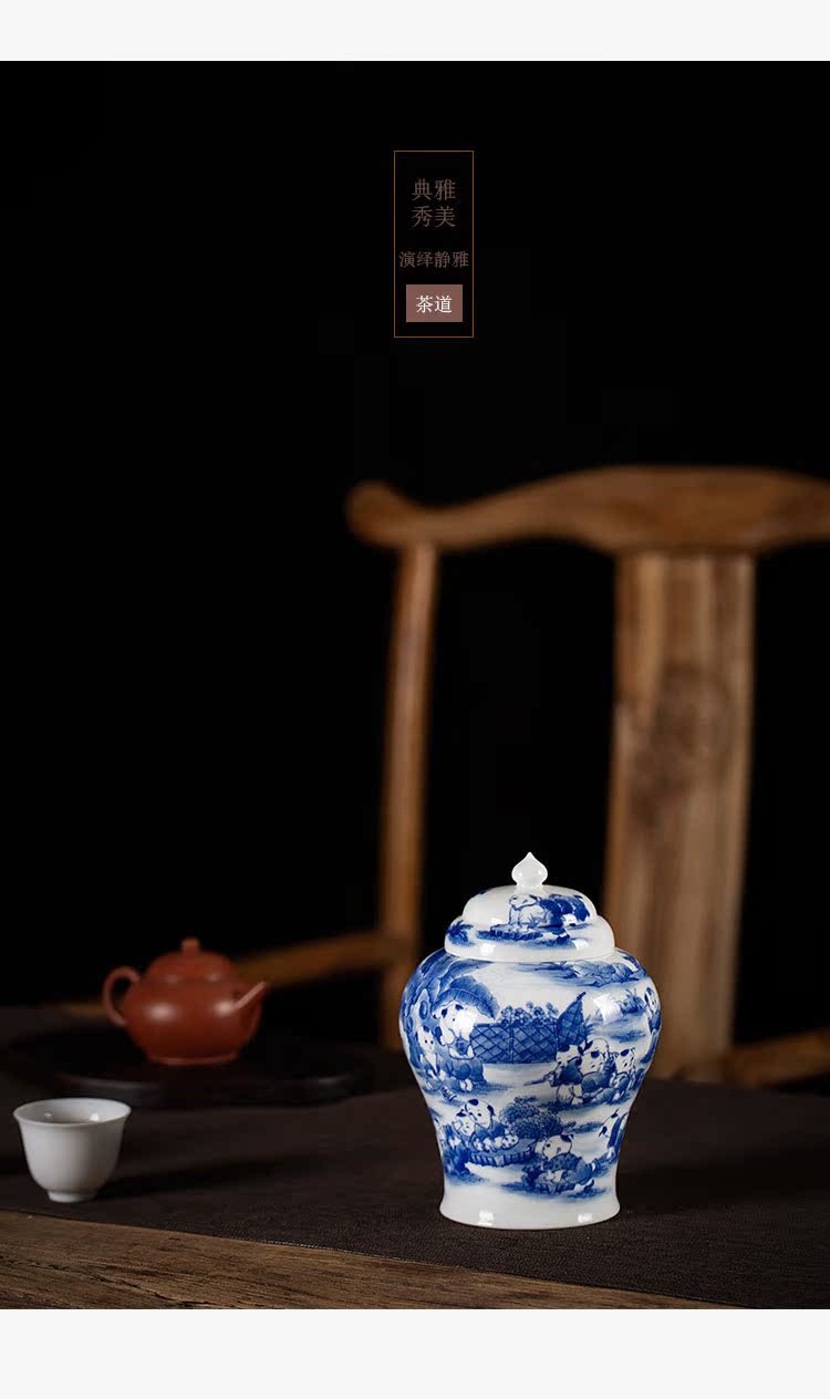 Jingdezhen blue and white porcelain hand - made caddy fixings sealed tank half jins installed under the glaze color the lad pu 'er tea storage tanks