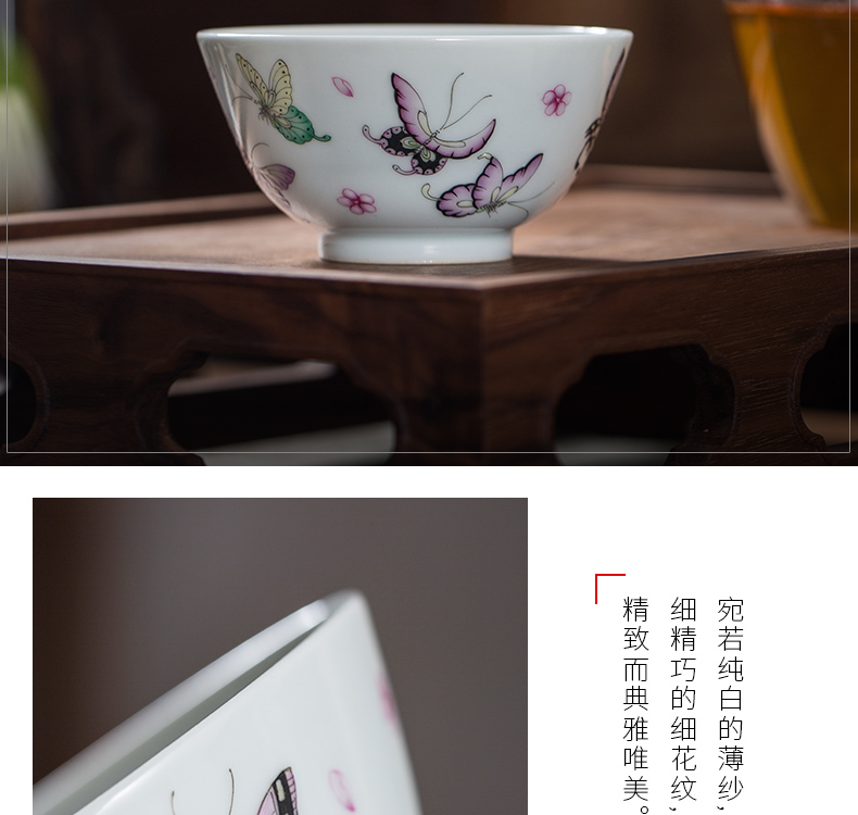 The Owl up jingdezhen tea masters cup draw with enamel butterfly single CPU checking ceramic sample tea cup