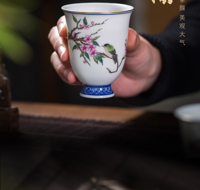 The Owl up jingdezhen tea set ceramic manual hand - made colored enamel painting of flowers and sniff masters cup sample tea cup kunfu tea