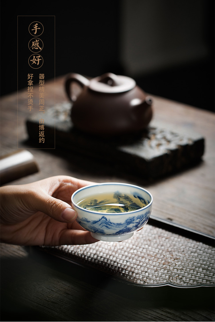 Blue and white landscape painting of jingdezhen ceramics single CPU hand - made personal master kung fu tea cup tea cup