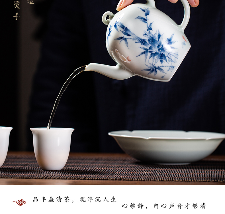 The Owl up jingdezhen porcelain hand - made tea service manual ceramic elegant bamboo beauty shoulder the teapot tea kungfu tea set