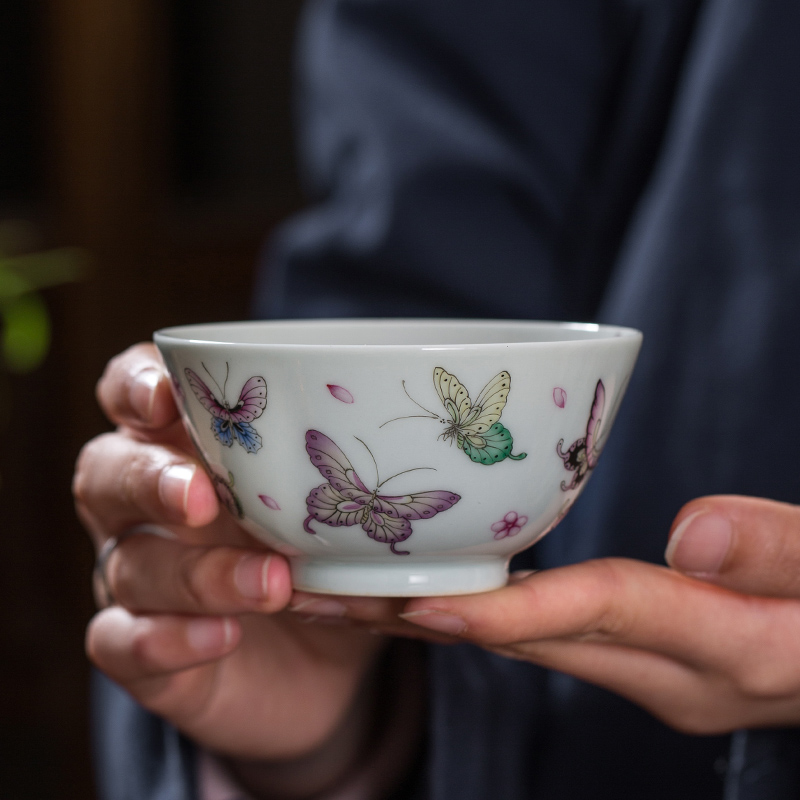 The Owl up jingdezhen tea masters cup draw with enamel butterfly single CPU checking ceramic sample tea cup