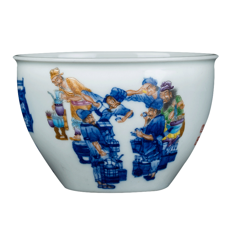 The Owl up jingdezhen blue and white color bucket high - grade tea cup sample tea cup cylinder archaize character kung fu tea cups