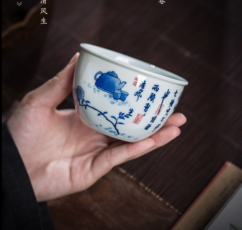 Owl up jingdezhen porcelain hand - made tea maintain single cylinder cup kung fu tea tea cup calligraphy seven bowl tea poetry