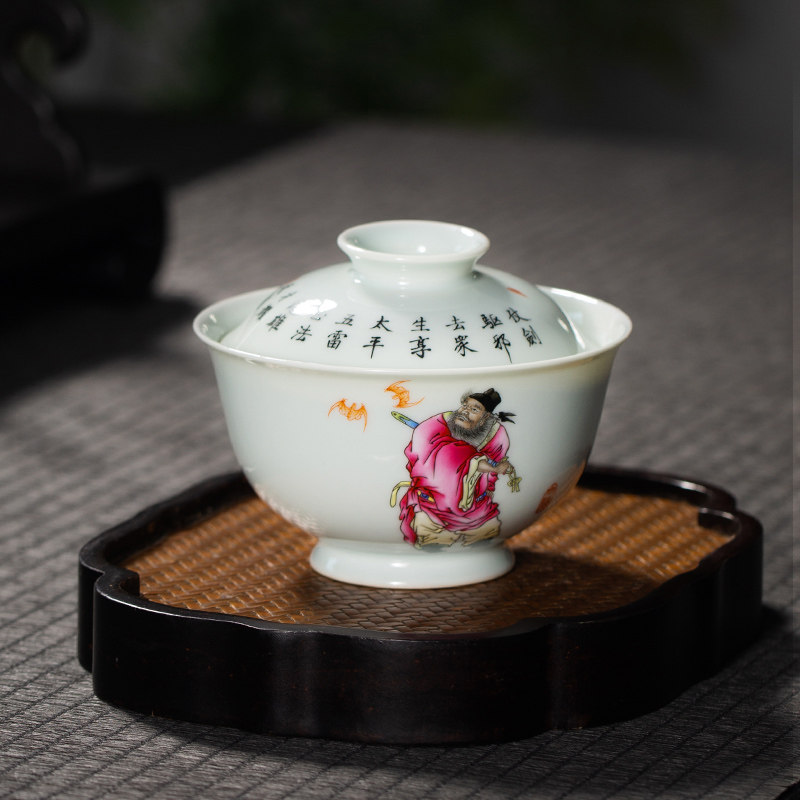The Lord Kilns Treasured Elegant Play of Jingdezhen Artisanal Ceramic Cover Bowl Tea Tea Tea Tea Cup Fu Greet the Ancient Hand Painting Art