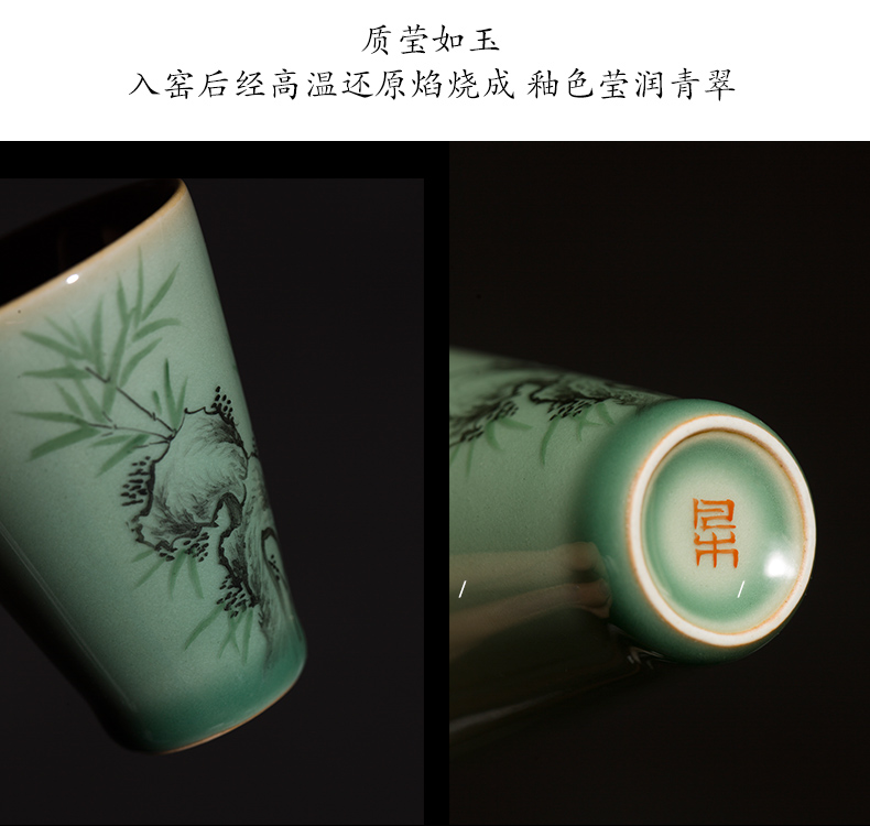 The Owl up jingdezhen tea kungfu teacups hand - made by patterns name plum green, small sample tea cup four suits for