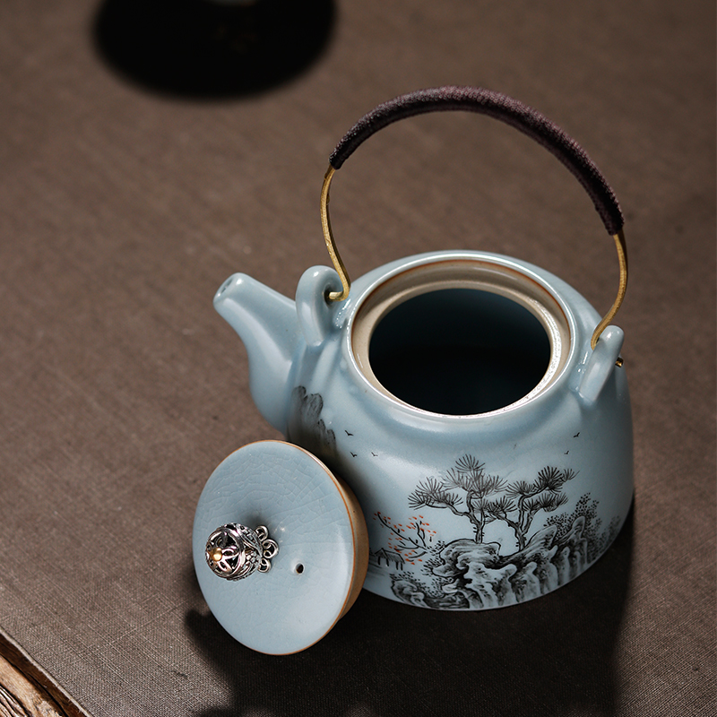 Jingdezhen ceramic your up with azure cracked pot home teapot hand - made color ink girder pot of tea by hand