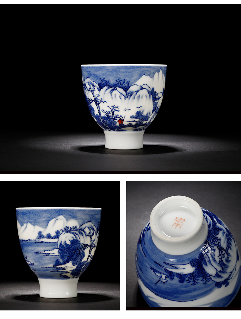 Jingdezhen blue and white snow hand - made ceramic individual sample tea cup cup cup by hand master cup noggin single CPU