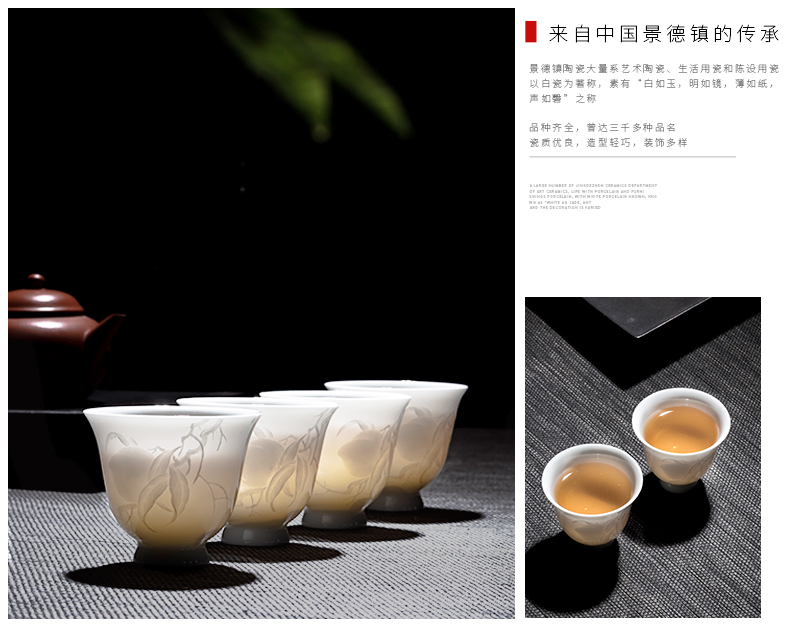 Jingdezhen tea cups manual anaglyph peach sample tea cup master cup single CPU ceramic tea cup kung fu tea cups