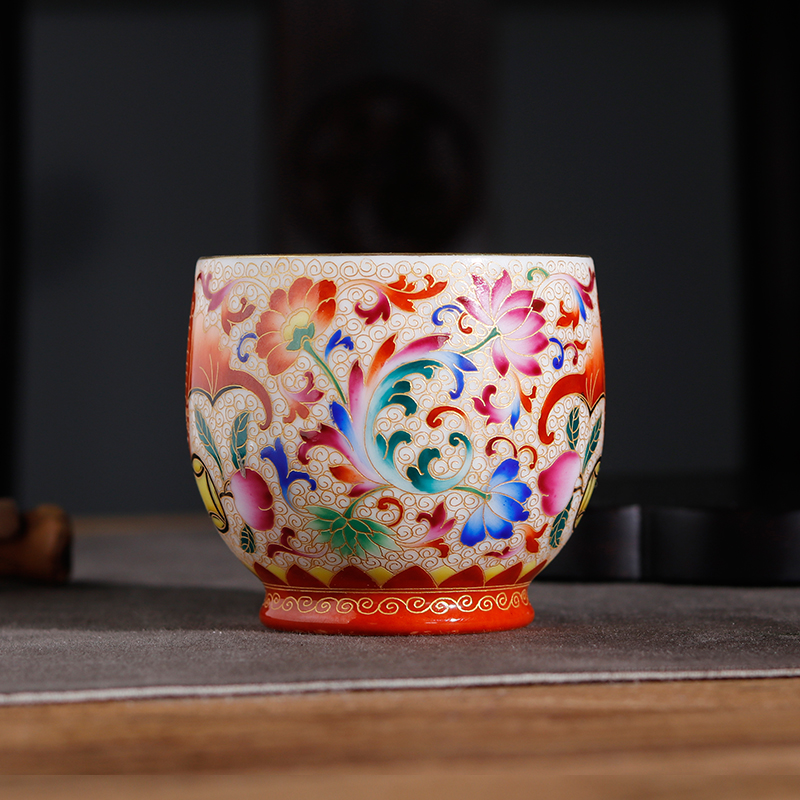 Jingdezhen tea hand - made ceramic cups the see wire inlay enamel bat tea master of kung fu single CPU