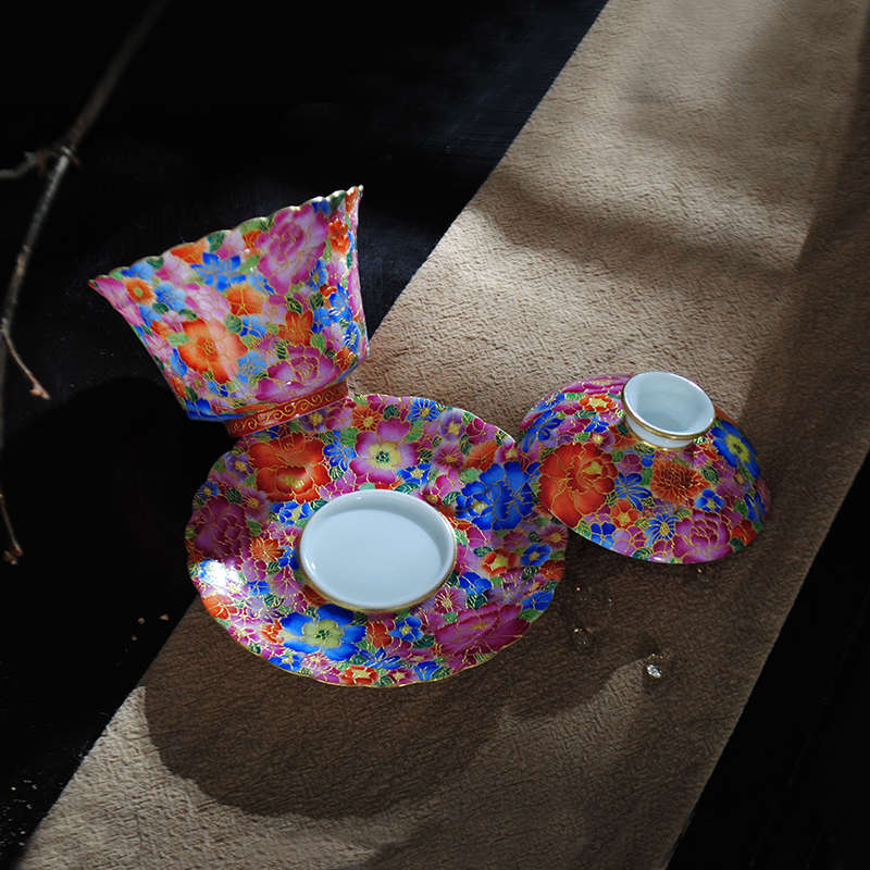 Jingdezhen ceramics by hand tureen large cups hand - made kung fu tea set three wire inlay enamel see lotus to bowl