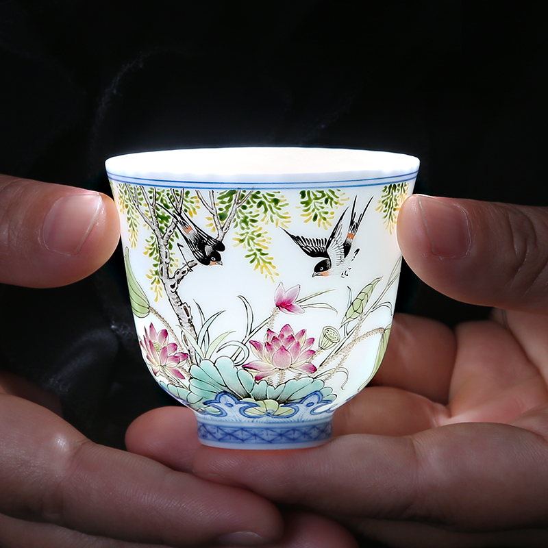 Jingdezhen colored enamel kung fu tea cup single cup sample tea cup of pottery and porcelain enamel individual cup Lin chunyan pu - erh tea cup