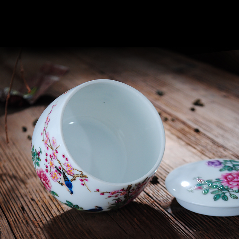 Jingdezhen hand - made ceramic seal pot caddy fixings powder enamel storage tanks and receives kung fu tea accessories