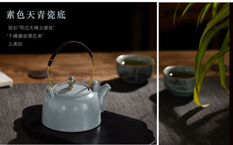 Jingdezhen ceramic your up with azure cracked pot home teapot hand - made color ink girder pot of tea by hand