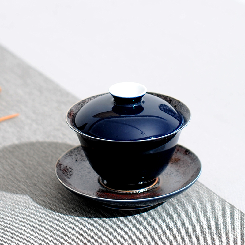 Jingdezhen ceramic ji blue glaze tureen manual features three cups to tureen kung fu tea bowl of run of mine ore glaze