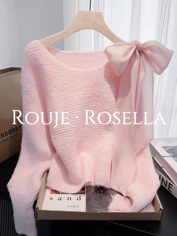 French Rouje Rosella Is so Beautiful That It's Mesmerizing ⭐ Bow Tie Knitted Sweater for Women Autumn and Winter Bat Sleeve Top French Rouje Rosella Is so Beautiful That It's Mesmerizing ⭐ Bow Tie Knitted Sweater for Women Autumn and Winter Bat Sleeve Top