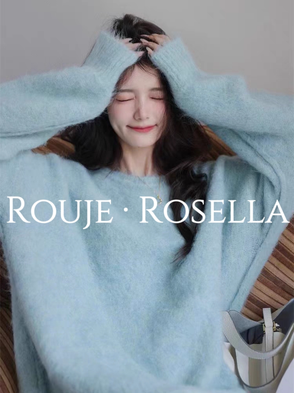 French Rouje Rosella ⭐ French-Style Imitation Mohair Round-Neck Sweater for Women, Autumn and Winter, Lazy Style, Soft and Waxy Top French Rouje Rosella ⭐ French-Style Imitation Mohair Round-Neck Sweater for Women, Autumn and Winter, Lazy Style, Soft and Waxy Top