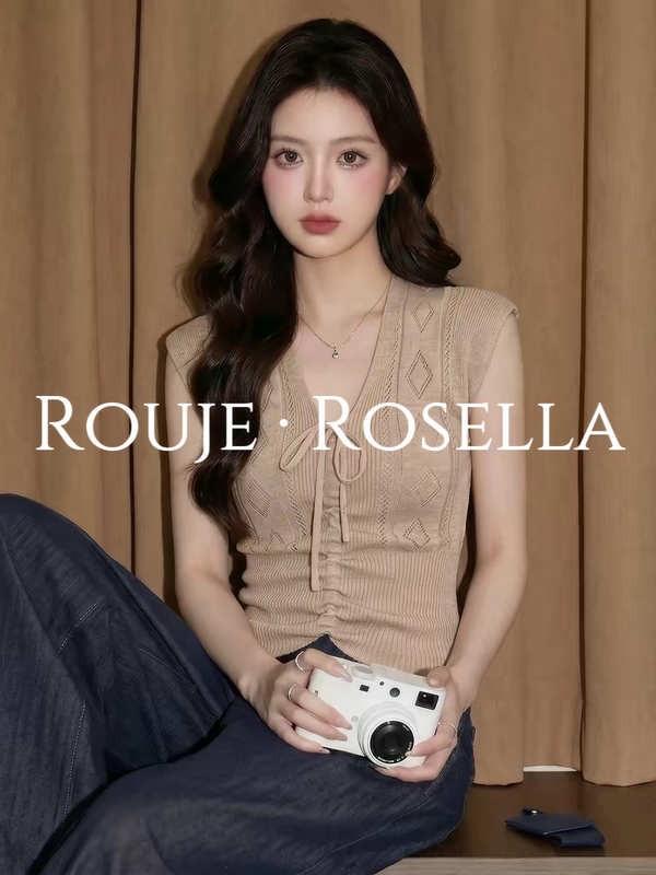 French Rouje Rosella Has a Goddess-Like Style ⭐ Sleeveless Hollow-Out Camisole Knitted Women's Slimming Top