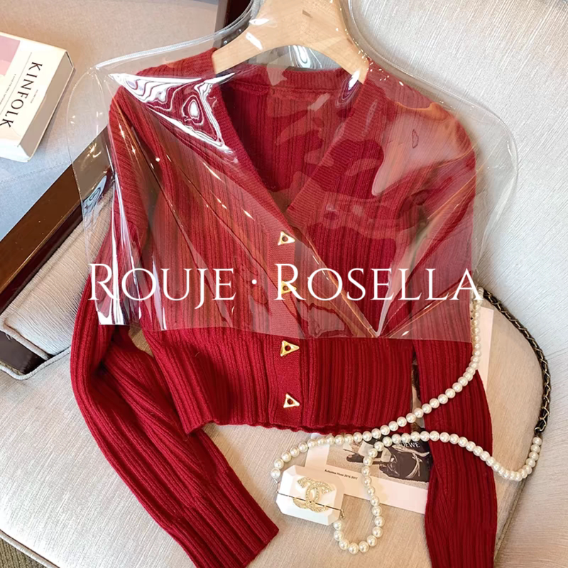 France Rouje Rosella ⭐ Red Knitted Cardigan for Women, Autumn and Winter Short Sweater Coat, Petite Top. France Rouje Rosella ⭐ Red Knitted Cardigan for Women, Autumn and Winter Short Sweater Coat, Petite Top.