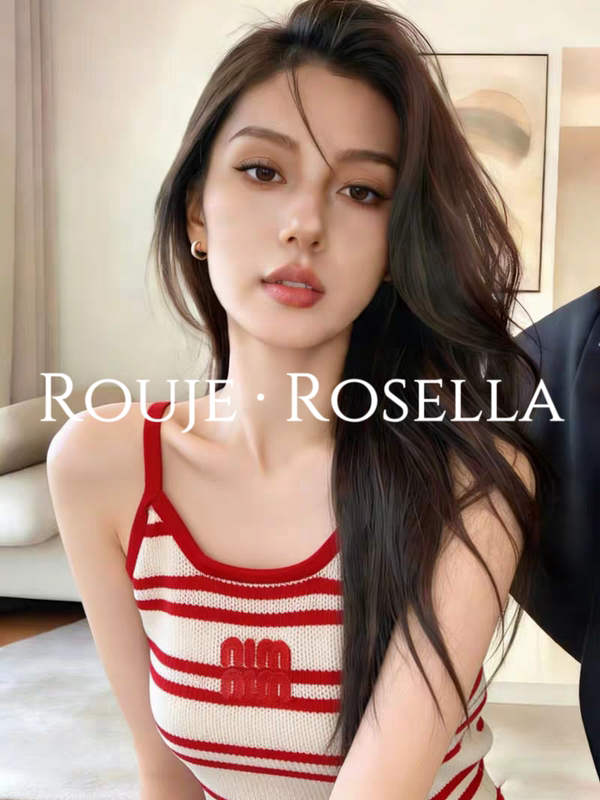 French Rouje Rosella Is Stunningly Beautiful and Versatile ⭐ Contrast Color Knitted Striped Suspender Top Slimming Summer Short Vest for Women