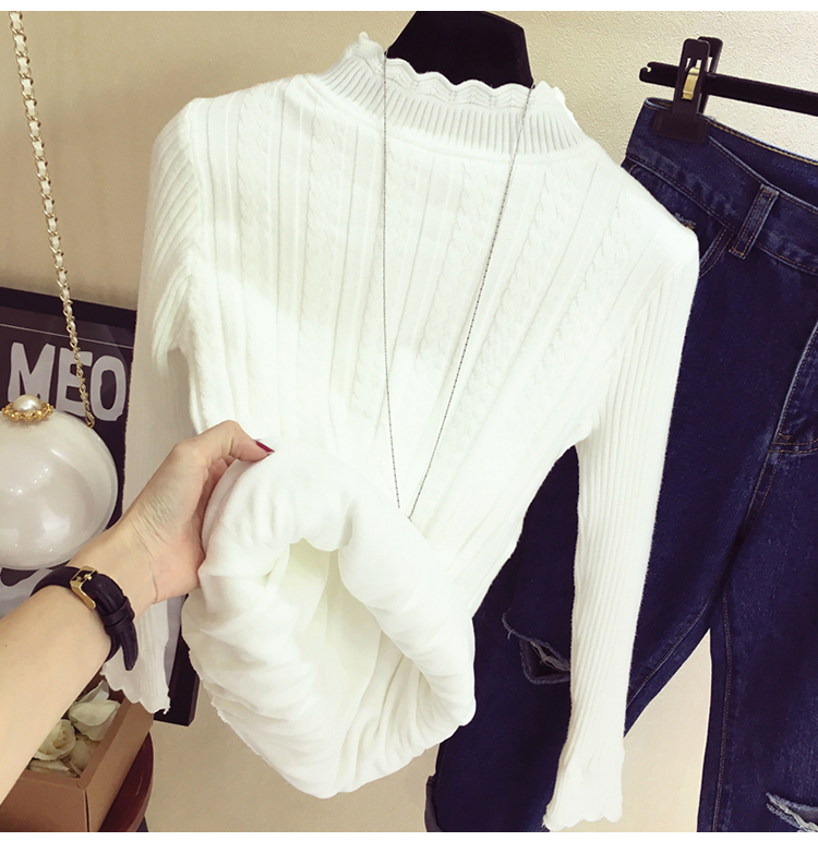 Mùa đông cộng với áo len dày nhung ấm áp đoạn đầu ngắn Cổ áo giữa cổ áo sơ mi dài tay áo len mới hoang dã cardigan nữ