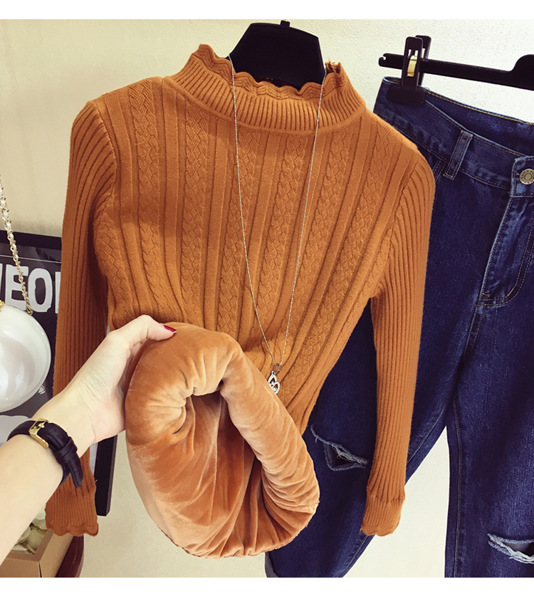 Mùa đông cộng với áo len dày nhung ấm áp đoạn đầu ngắn Cổ áo giữa cổ áo sơ mi dài tay áo len mới hoang dã cardigan nữ