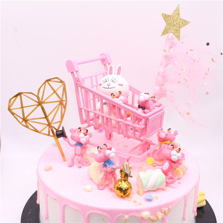 Cake Fittings Pink Cart Pink Panther 6 Decorations in Scene Cake Decorations