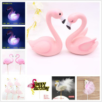 Birthday cake decoration ornaments Flamingo cake decoration accessories ornaments Pink Flamingo cake decoration