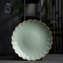 Ruyao Teacup holder Ceramic cup and saucer Household Jingdezhen Ru Porcelain Kung Fu Coaster Sky Blue antique tea ceremony porcelain
