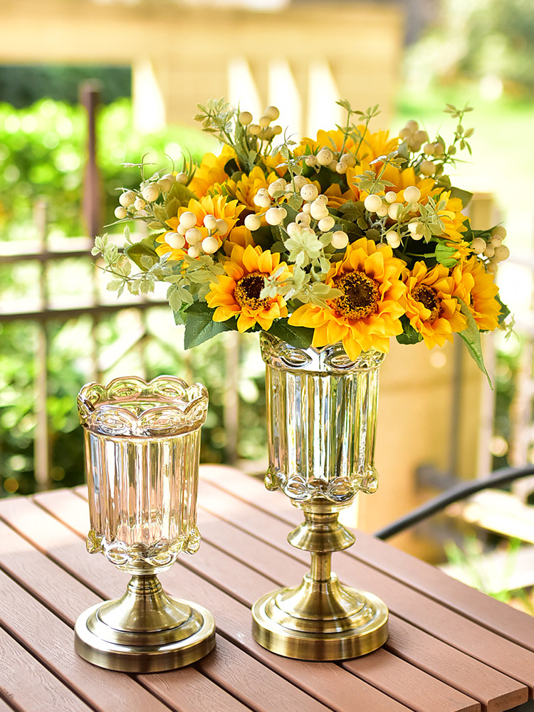 European transparent glass flower bottle Flower arrangement bottle Hydroponic decoration Living room dining table American dried flower Home decoration flower