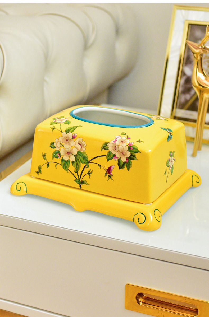 New Chinese style ceramic tissue box household American take creative living room table paper carton tea table smoke box decorative furnishing articles