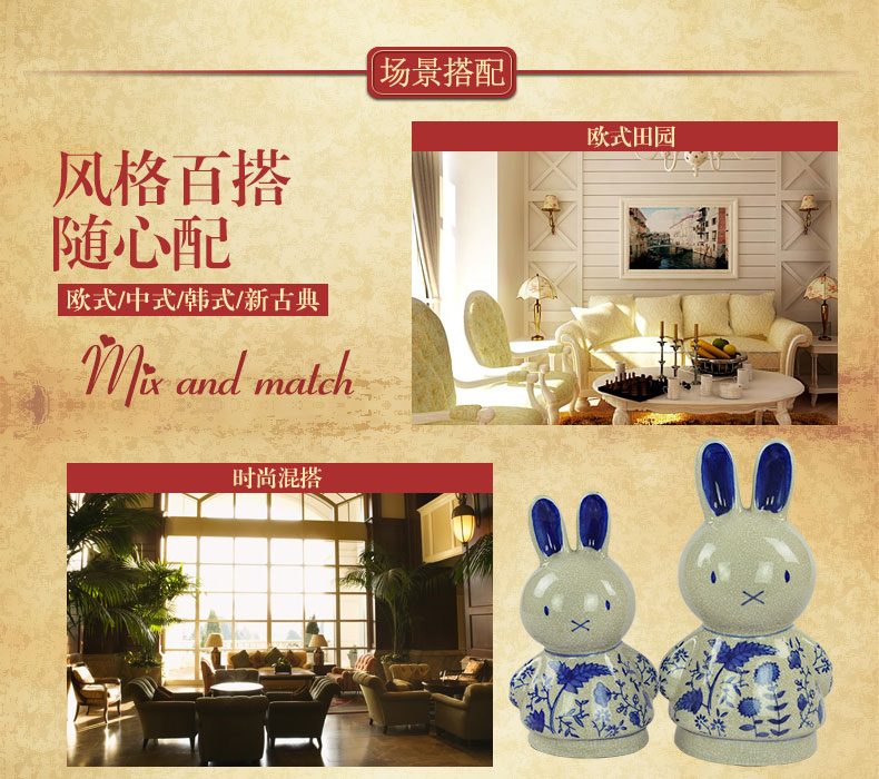 Creative lovely rabbit furnishing articles blue and white porcelain home decoration and practical birthday gift to send picking girlfriends