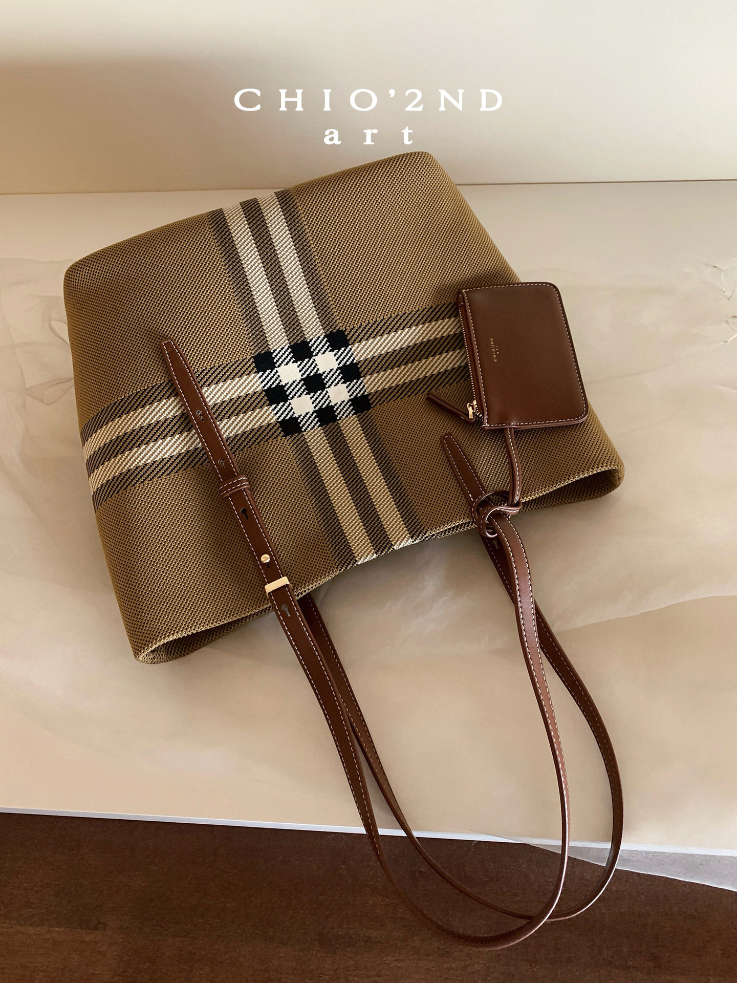 Nanfeng Chio2Nd Urban Leisure Tote Bag for Women, Autumn and Winter Vintage Plaid Large Bag, Handbag and Shoulder Bag