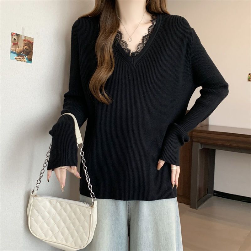 45-150kg Plus Size Women's Design-Inspired Lace Patchwork Korean Style Casual Spring and Autumn Long-Sleeved T-Shirt Loose Top 45-150kg Plus Size Women's Design-Inspired Lace Patchwork Korean Style Casual Spring and Autumn Long-Sleeved T-Shirt Loose Top