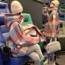 Maternity winter clothing set fashionable thickened woolen plaid hooded coat coat warm and casual autumn and winter three-piece set