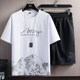 Summer sports and leisure suits for men, ice silk short-sleeved T-shirt shorts, a complete set of ins trend student thin summer clothes